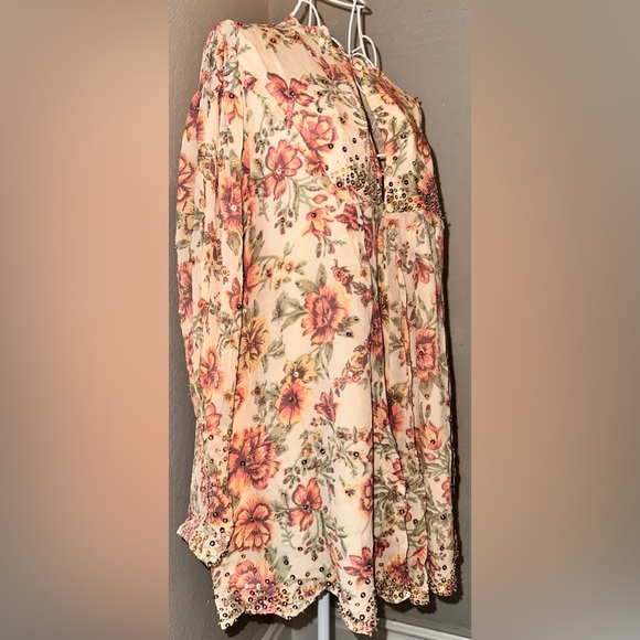 Free People Bali Golden Shimmer Dress Vintage Floral Printed Mini - Picture 2 of 14